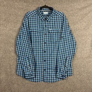 Columbia Silver Ridge Mens XL Blue Plaid Vented Hiking Shirt Omni-Shade